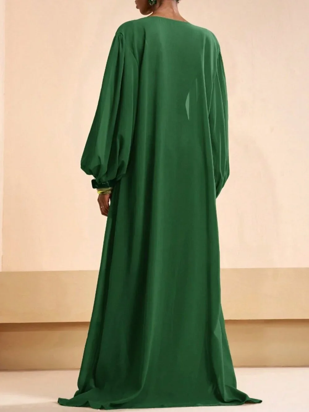 Green Women's Pleated Robe And Wide Leg Pants Set